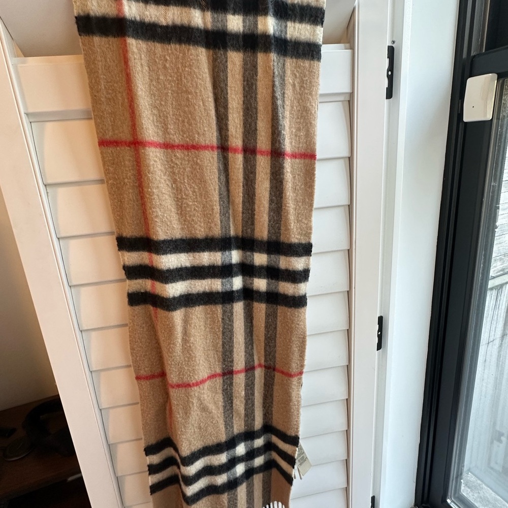 Burberry Classic Check Scarf in Tan, Black, and Red